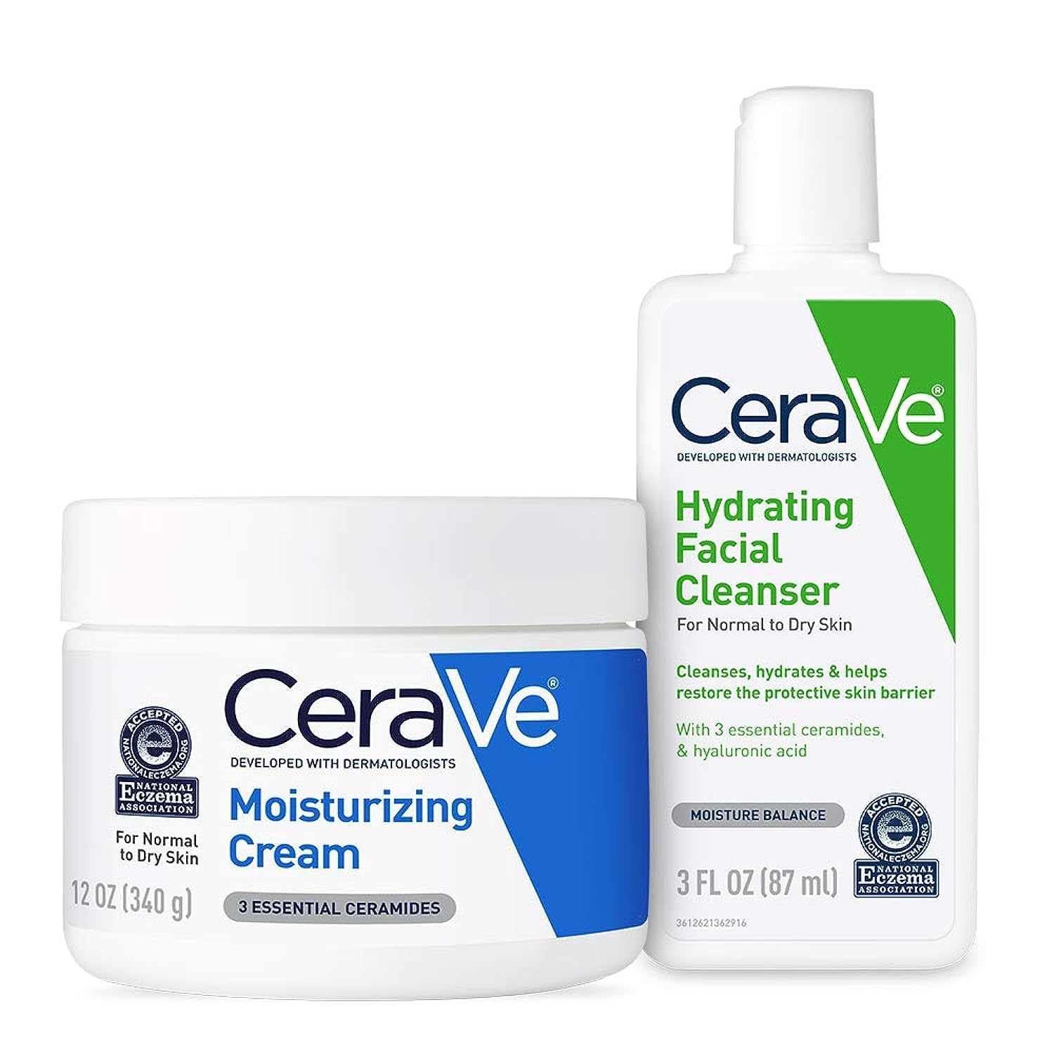 CeraVe Hydrating Skin Care Set, 8oz Moisturizing Cream & 8oz Hydrating Facial Cleanser, Ceramides + Hyaluronic Acid Moisturizer and Face Wash, Accepted by National Eczema Association