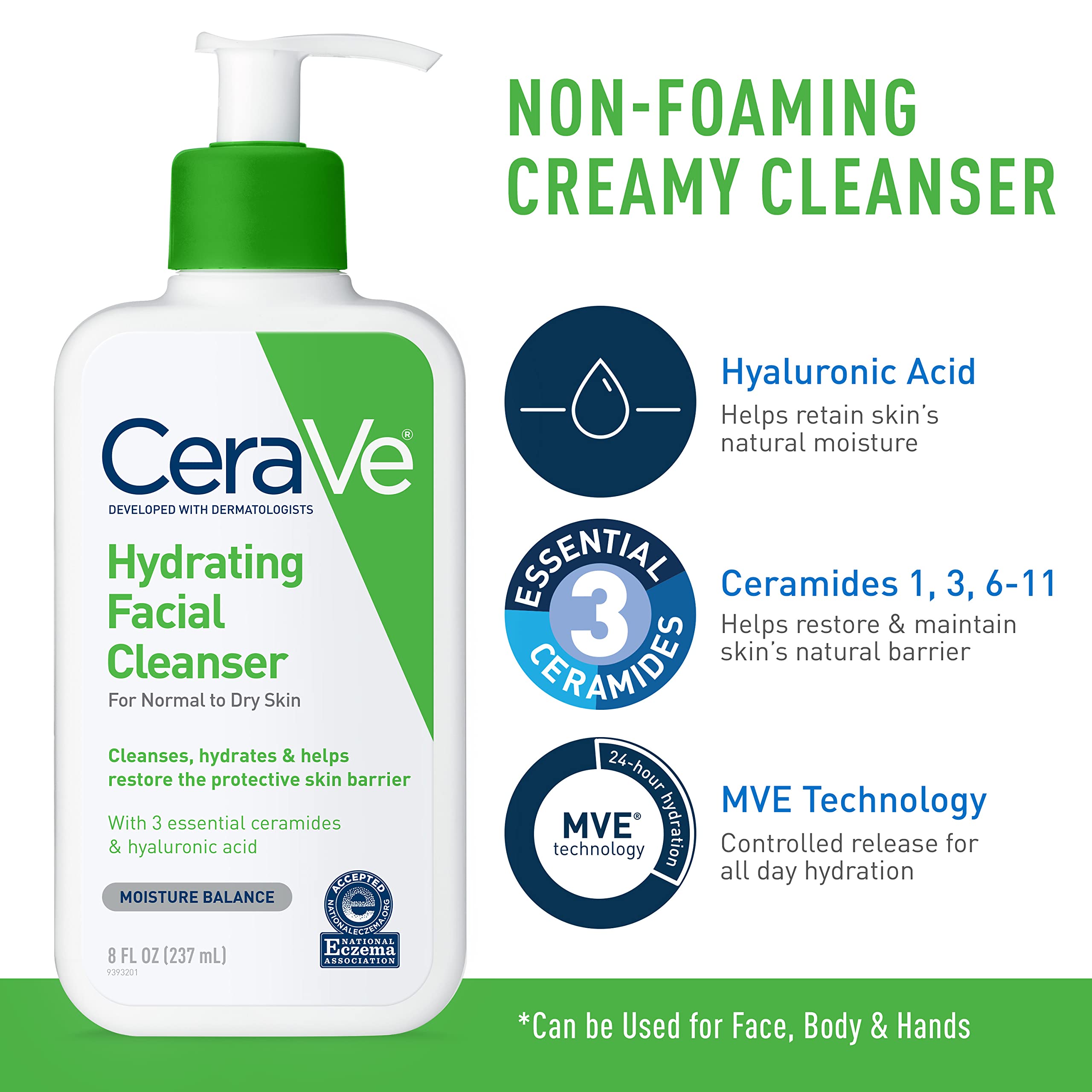 CeraVe Hydrating Skin Care Set, 8oz Moisturizing Cream & 8oz Hydrating Facial Cleanser, Ceramides + Hyaluronic Acid Moisturizer and Face Wash, Accepted by National Eczema Association