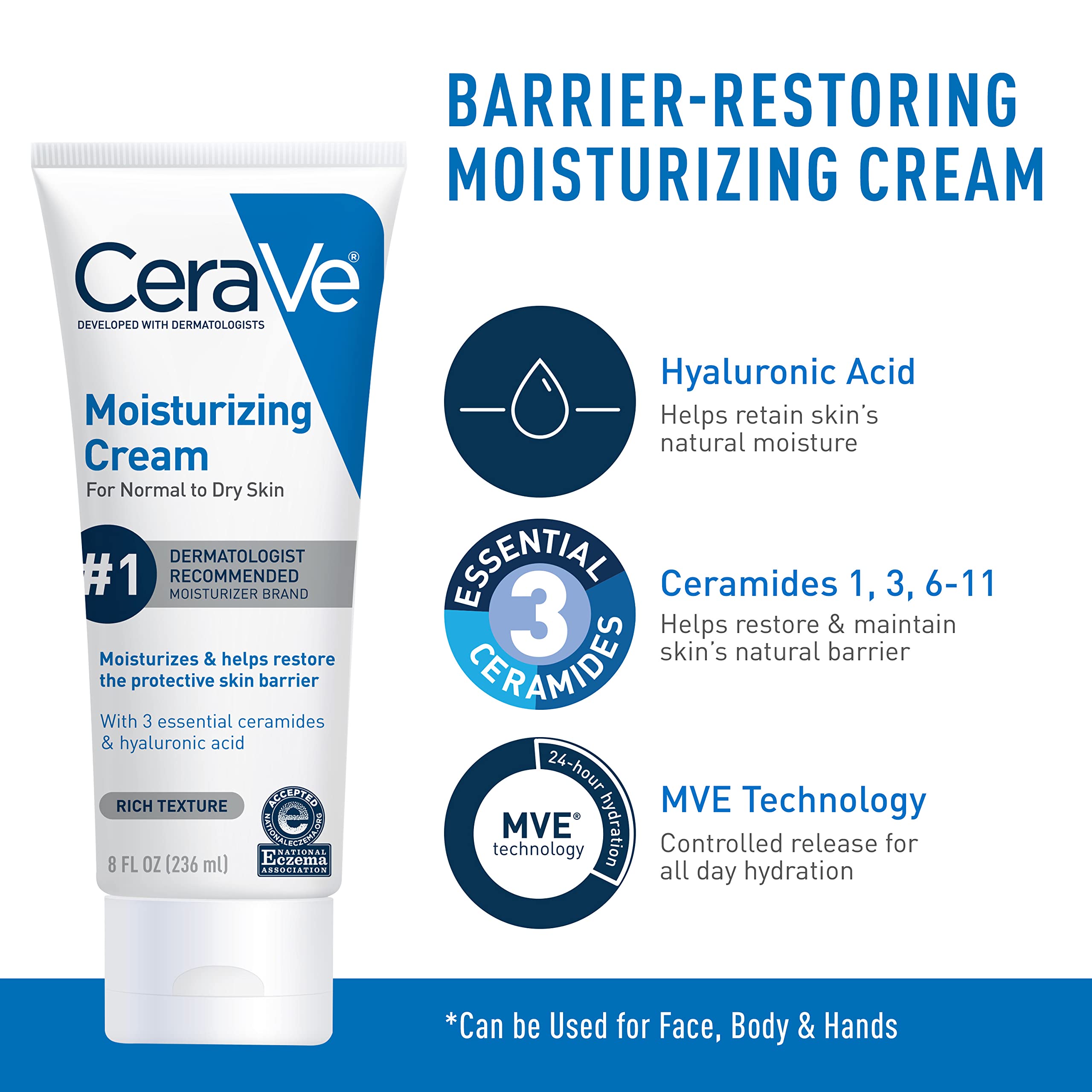 CeraVe Hydrating Skin Care Set, 8oz Moisturizing Cream & 8oz Hydrating Facial Cleanser, Ceramides + Hyaluronic Acid Moisturizer and Face Wash, Accepted by National Eczema Association